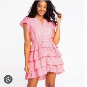 Boutique brand S'EDGE Kendra Dress - Señorita - pink white stripes Medium